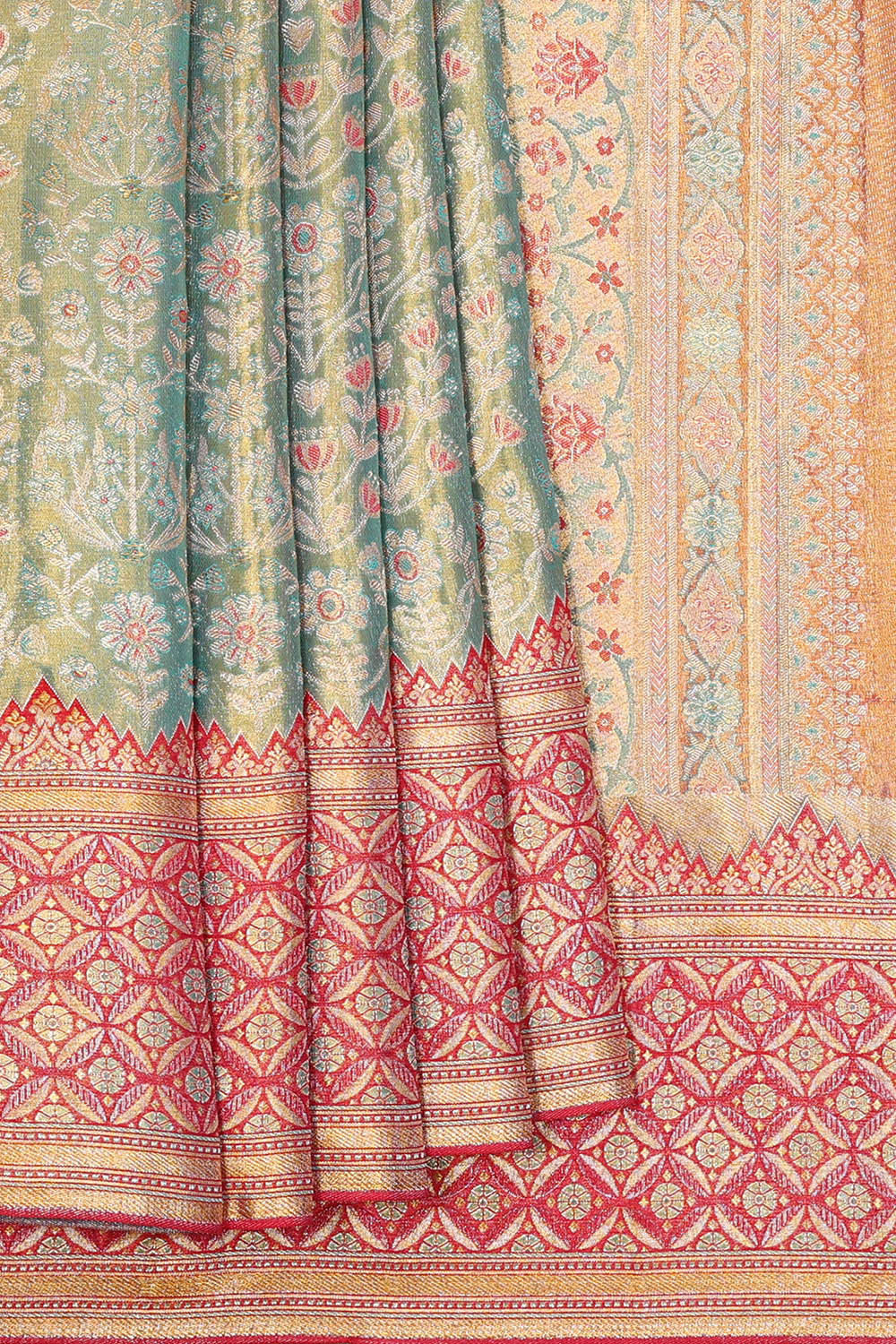 Image of Kanchipattu Golden Blue Tissue Brocade Saree